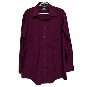 Stafford Wrinkle Free Mens Plum Long Sleeve Button Front Dress Shirt Size 16 1/2